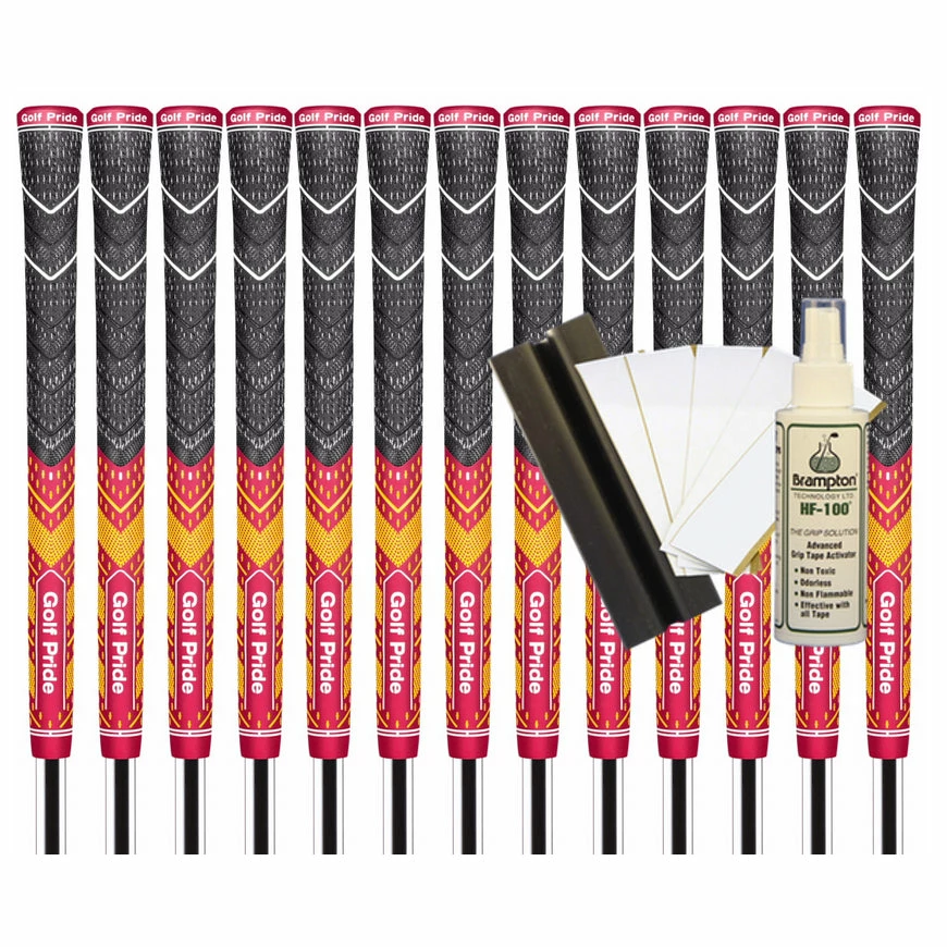 Golf Pride MCC Plus4 *TEAMS* Standard Grip (Dark Red/Yellow) - 13pcs + Golf Grip Kit